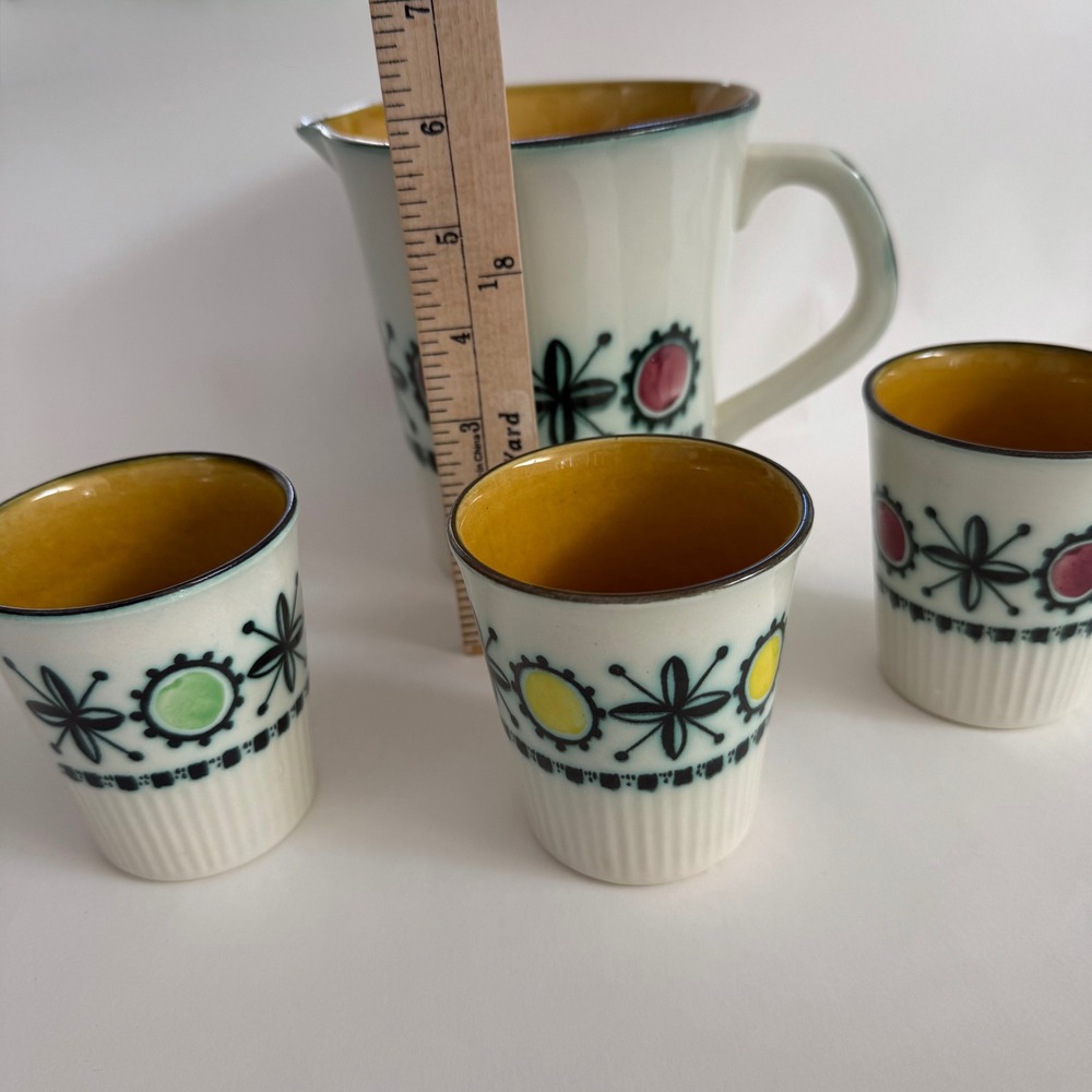 Rare Vtg 1950s Royal Goedewaagen Holland Pitcher 3 Cups Set Mid‎ Century Floral - Picture 9 of 13